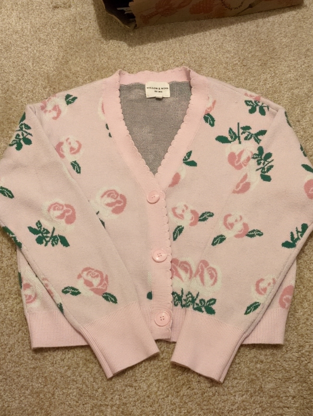 Pink Floral V-Neck Cardigan Sweater